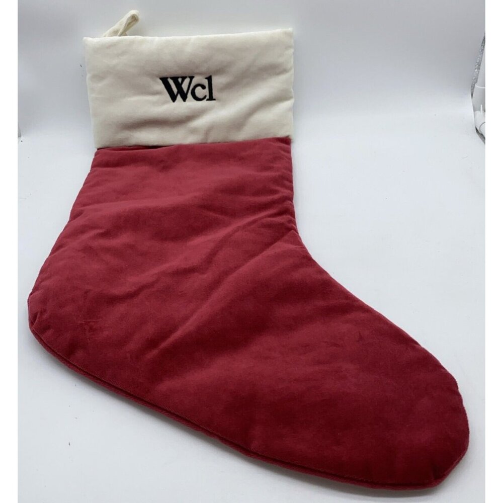 Pottery Barn Wcl Velvet Stocking Christmas Monogram Holiday Xmas Red Cream